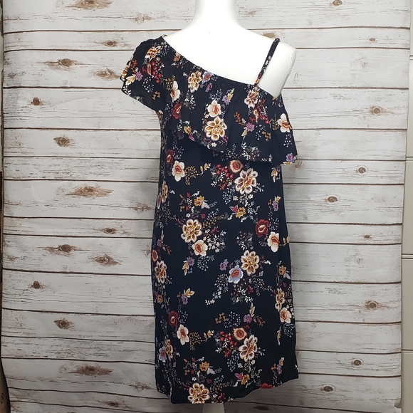 Pink Rose Asymmetrical Black Floral Dress Sz Small - Picture 4 of 8